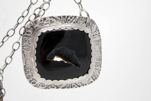 .999 Fine Silver and Black Onyx Druzy Necklace - Image 2
