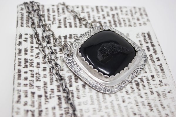 .999 Fine Silver and Black Onyx Druzy Necklace - Image 3