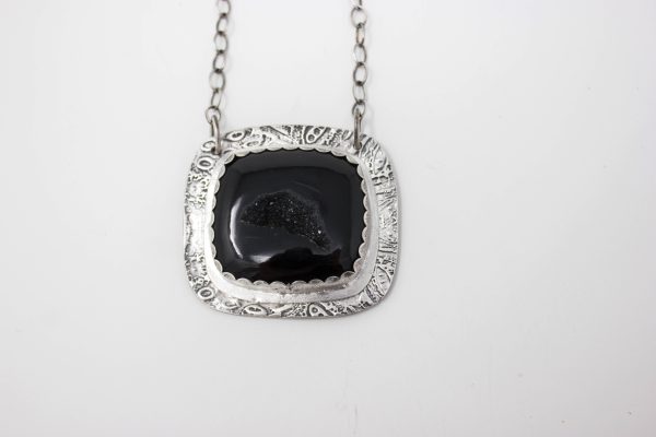 .999 Fine Silver and Black Onyx Druzy Necklace - Image 4