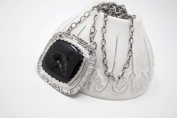 .999 Fine Silver and Black Onyx Druzy Necklace