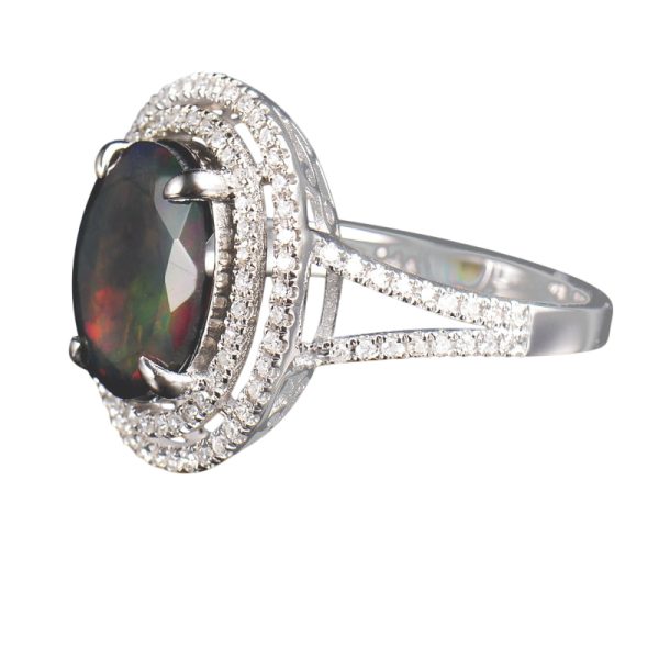14KT WG Natural Black Opal and Diamond Cocktail Ring - Image 5