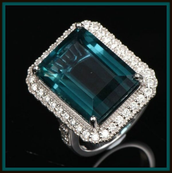 14KT WG Fluorite and Diamond Designer Ring