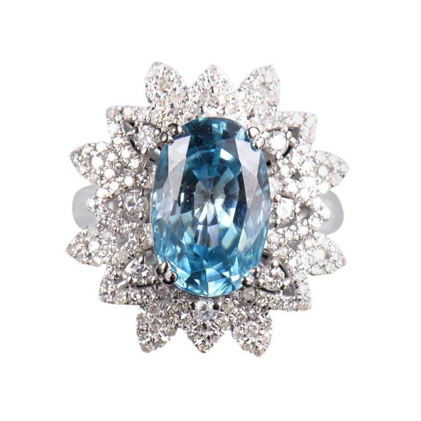 14KT WG Natural Blue Zircon and Diamond Cocktail Ring - Image 5