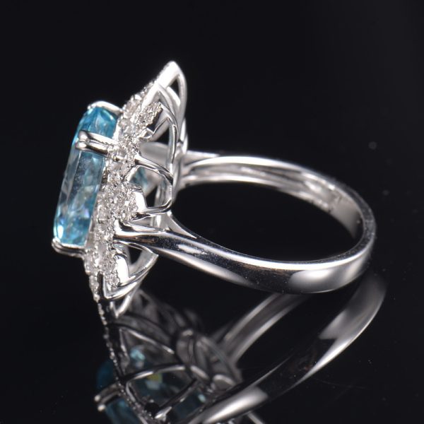 14KT WG Natural Blue Zircon and Diamond Cocktail Ring - Image 4