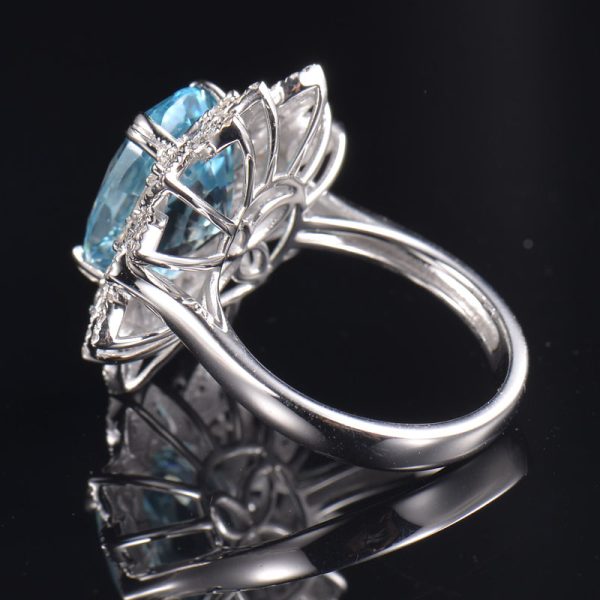 14KT WG Natural Blue Zircon and Diamond Cocktail Ring - Image 3