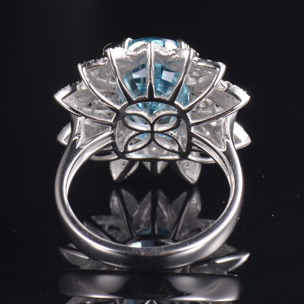 14KT WG Natural Blue Zircon and Diamond Cocktail Ring - Image 2