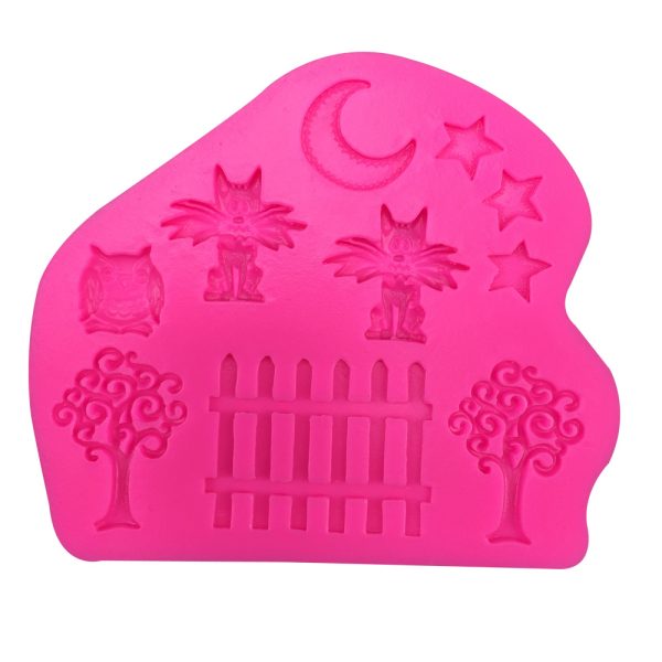 Whimsical Night Garden Silicone Mold – Cats, Trees, Moon & More - Image 2