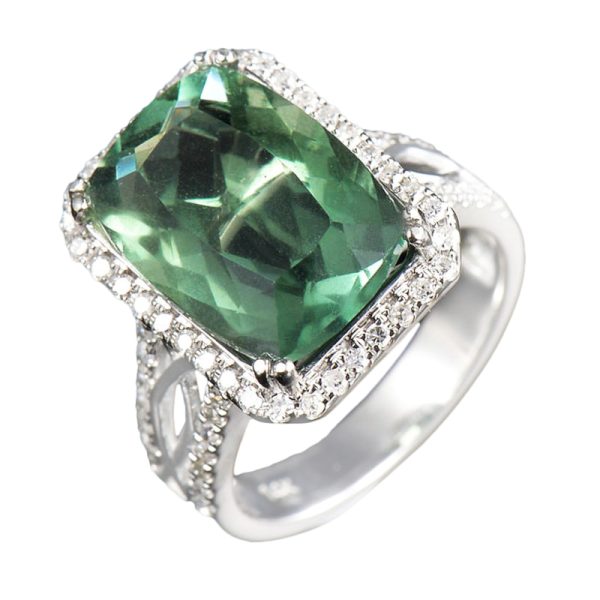 14KT White Gold Green Fluorite & Diamond Cocktail Ring