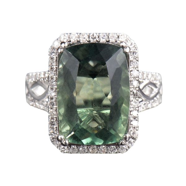 14KT White Gold Green Fluorite & Diamond Cocktail Ring - Image 4