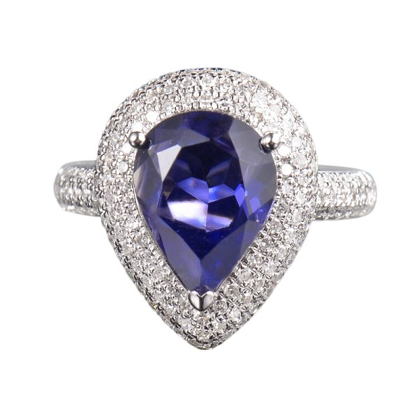 14KT WG Natural Pear Shape Iolite and Diamond Cocktail Ring - Image 2