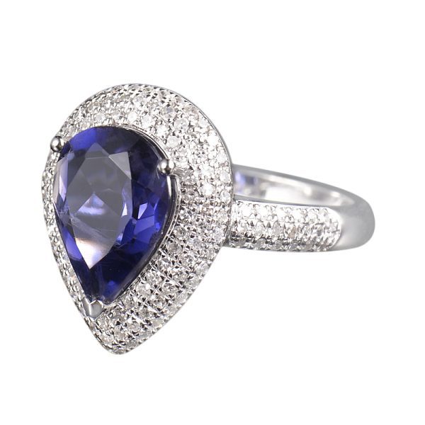 14KT WG Natural Pear Shape Iolite and Diamond Cocktail Ring - Image 4