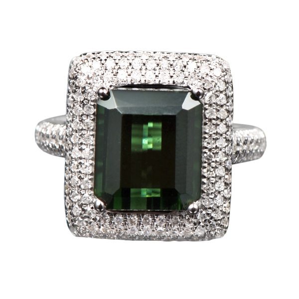 14KT YG Natural Green Tourmaline and Diamond Cocktail Ring - Image 4