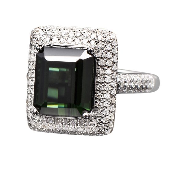 14KT YG Natural Green Tourmaline and Diamond Cocktail Ring - Image 2
