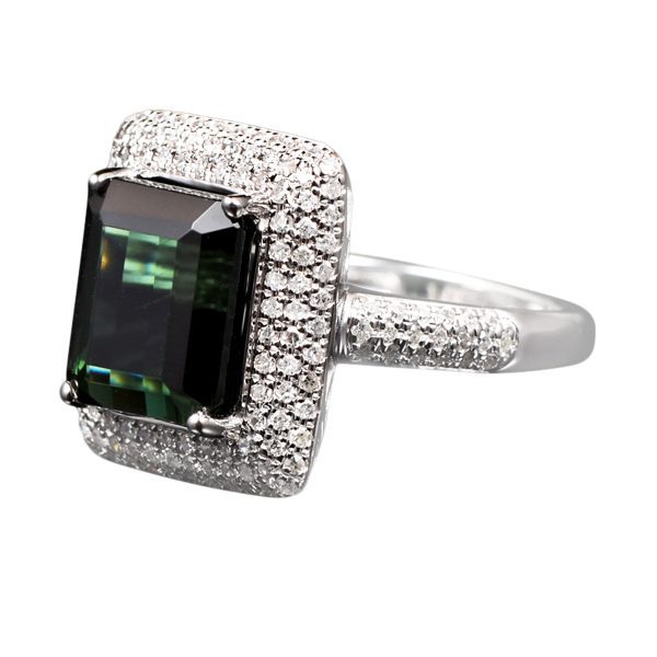 14KT YG Natural Green Tourmaline and Diamond Cocktail Ring