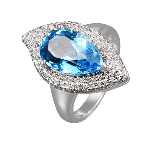 14KT WG Blue Topaz and Diamond Designer Ring