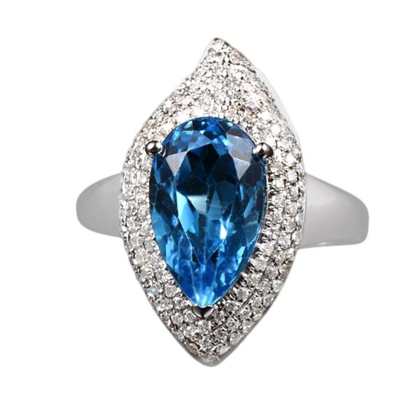 14KT WG Blue Topaz and Diamond Designer Ring - Image 7