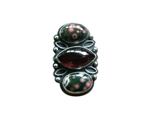 Sterling Silver Ring with Garnet & Ocean Jasper – Size 5 - Image 2