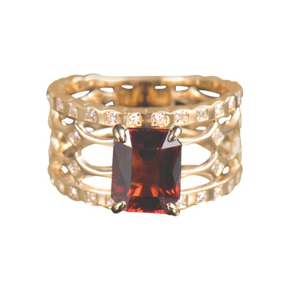 14KT Yellow Gold Spessartite Garnet & Diamond Ring - Image 2