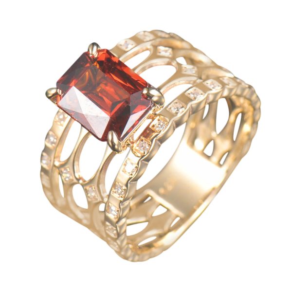14KT Yellow Gold Spessartite Garnet & Diamond Ring