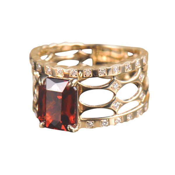 14KT Yellow Gold Spessartite Garnet & Diamond Ring - Image 3