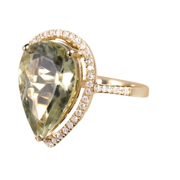 14KT YG Natural Green Amethyst and Diamond Cocktail Ring - Image 6