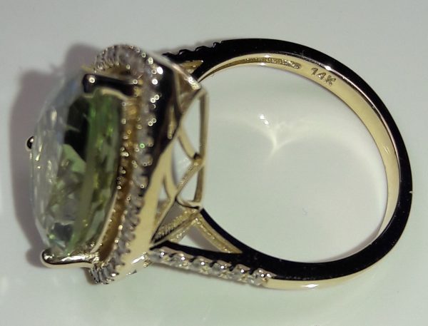 14KT YG Natural Green Amethyst and Diamond Cocktail Ring - Image 4
