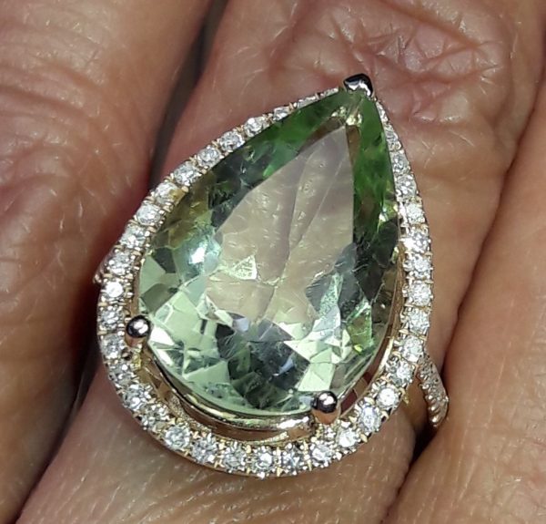 14KT YG Natural Green Amethyst and Diamond Cocktail Ring - Image 7