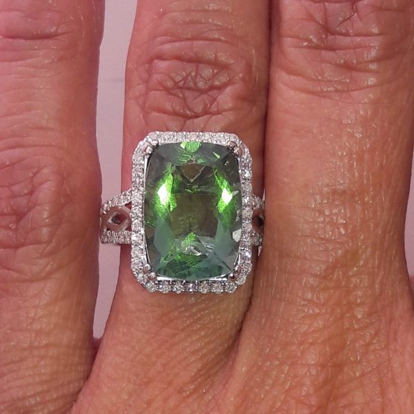 14KT White Gold Green Fluorite & Diamond Cocktail Ring - Image 7