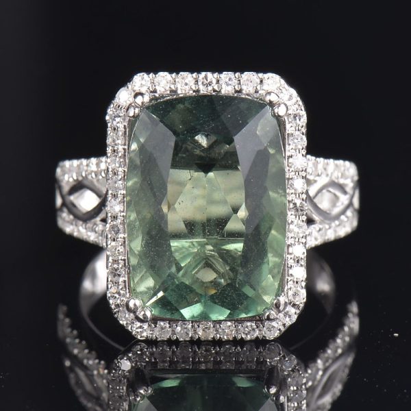 14KT White Gold Green Fluorite & Diamond Cocktail Ring - Image 5