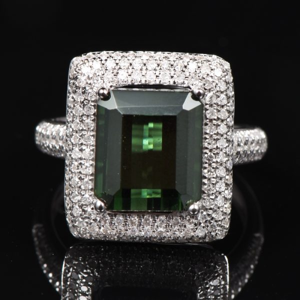 14KT YG Natural Green Tourmaline and Diamond Cocktail Ring - Image 3