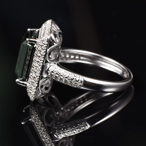 14KT YG Natural Green Tourmaline and Diamond Cocktail Ring - Image 7