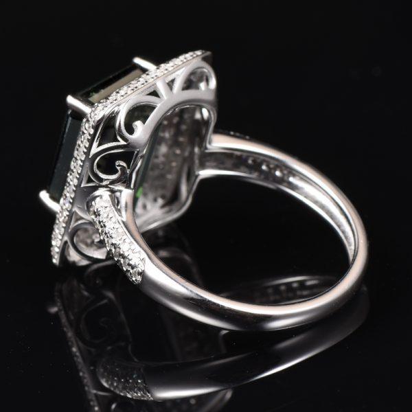 14KT YG Natural Green Tourmaline and Diamond Cocktail Ring - Image 6