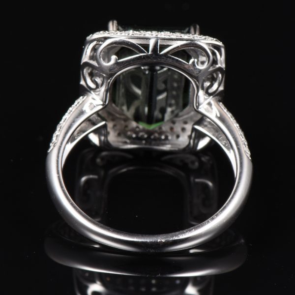 14KT YG Natural Green Tourmaline and Diamond Cocktail Ring - Image 5