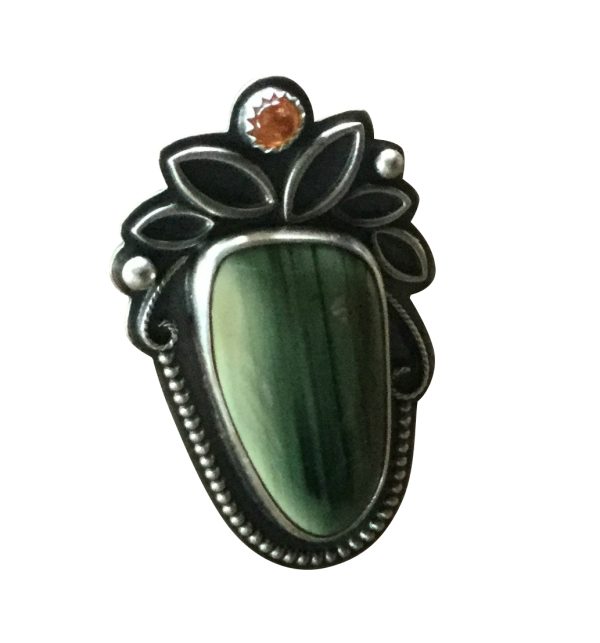 Sterling Silver Ring with Green Imperial Jasper & Fire Opal Accent – Size 5 - Image 4