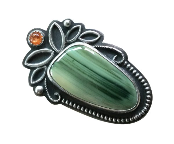 Sterling Silver Ring with Green Imperial Jasper & Fire Opal Accent – Size 5 - Image 3