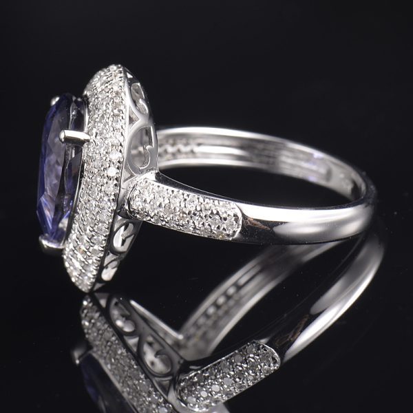 14KT WG Natural Pear Shape Iolite and Diamond Cocktail Ring - Image 3
