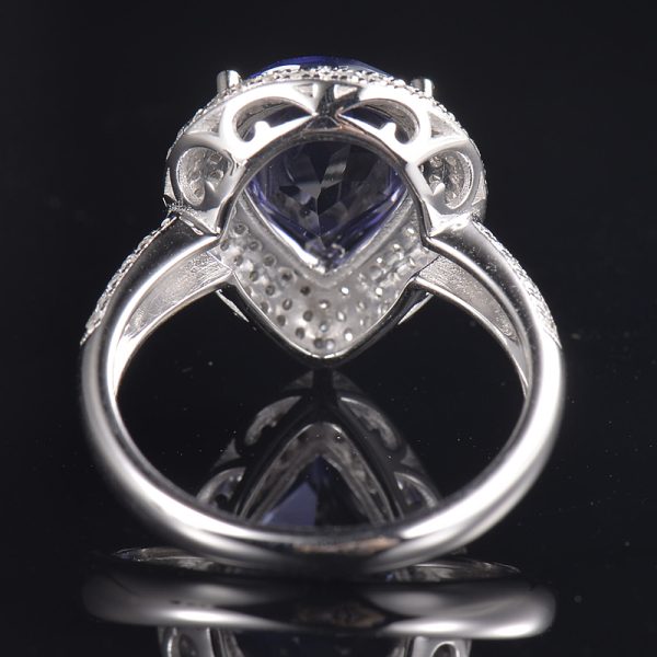 14KT WG Natural Pear Shape Iolite and Diamond Cocktail Ring - Image 5