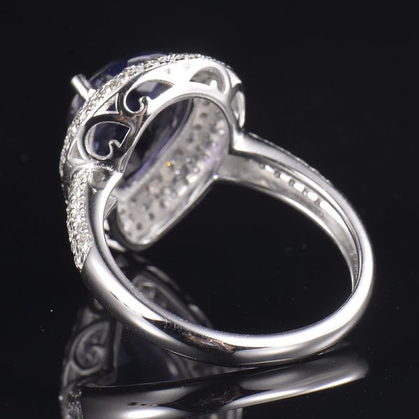 14KT WG Natural Pear Shape Iolite and Diamond Cocktail Ring - Image 6