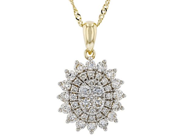 0.92ctw Round White Lab-Grown Diamond Cluster Pendant with 18” Singapore Chain – 14K Yellow Gold