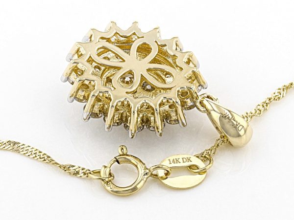 0.92ctw Round White Lab-Grown Diamond Cluster Pendant with 18” Singapore Chain – 14K Yellow Gold - Image 2