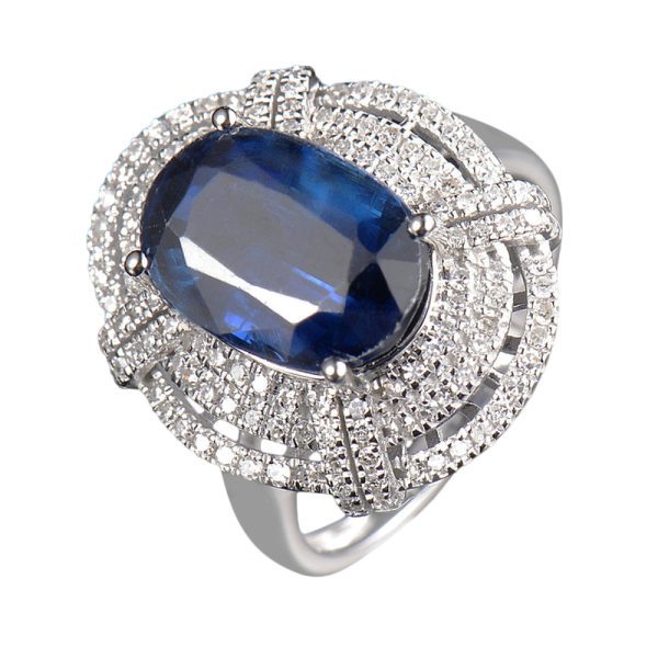 14KT WG Oval Kyanite and Diamond Cocktail Ring