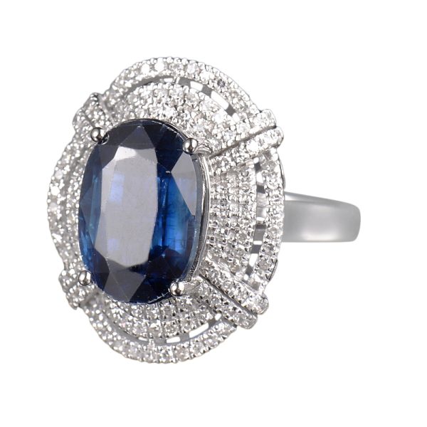 14KT WG Oval Kyanite and Diamond Cocktail Ring - Image 6
