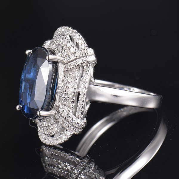 14KT WG Oval Kyanite and Diamond Cocktail Ring - Image 5