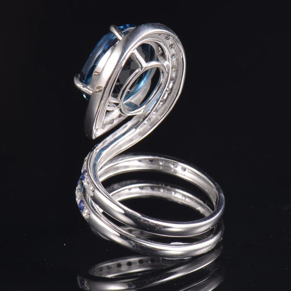14KT WG London Blue Topaz and Diamond Ring - Image 6