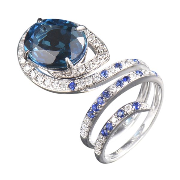 14KT WG London Blue Topaz and Diamond Ring