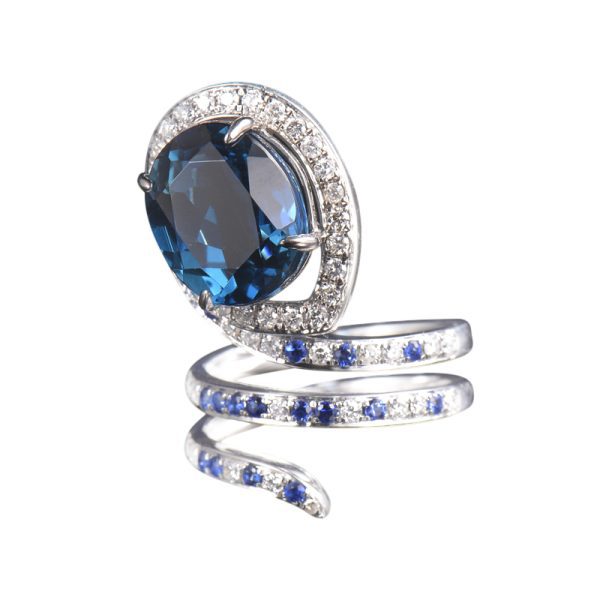14KT WG London Blue Topaz and Diamond Ring - Image 2