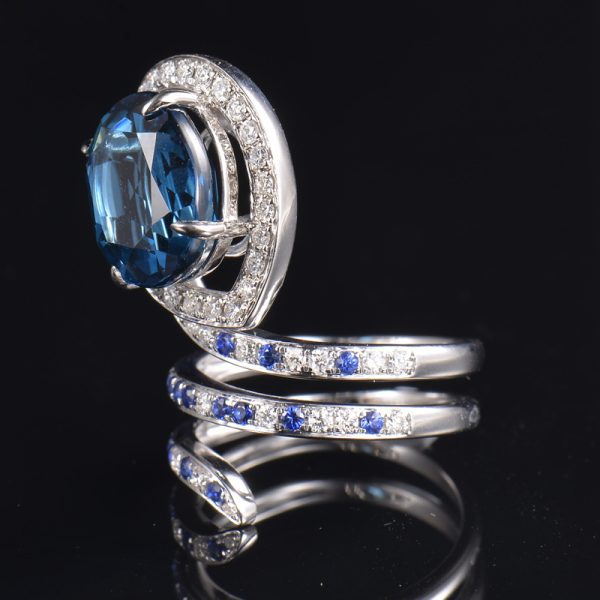 14KT WG London Blue Topaz and Diamond Ring - Image 7
