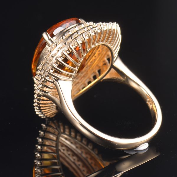 14KT YG Madeira Citrine and Diamond Cocktail Ring - Image 7
