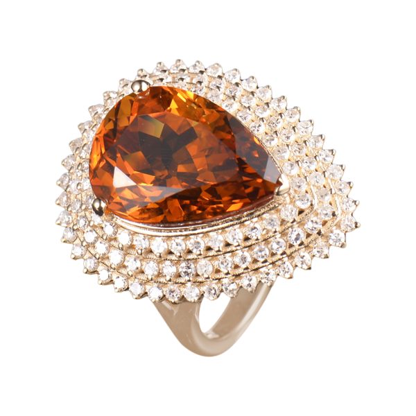 14KT YG Madeira Citrine and Diamond Cocktail Ring
