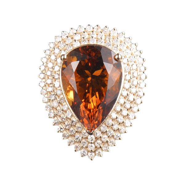 14KT YG Madeira Citrine and Diamond Cocktail Ring - Image 4